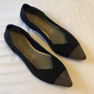 Rothy’s size 10 points flats, black with gold toe